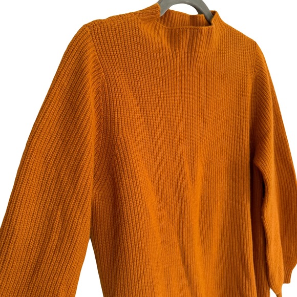 Gudrun Sjoden Wool Yak Blend Orange Tunic‎ Sweater Mock Neck Ribbed Knit Medium - Picture 3 of 5